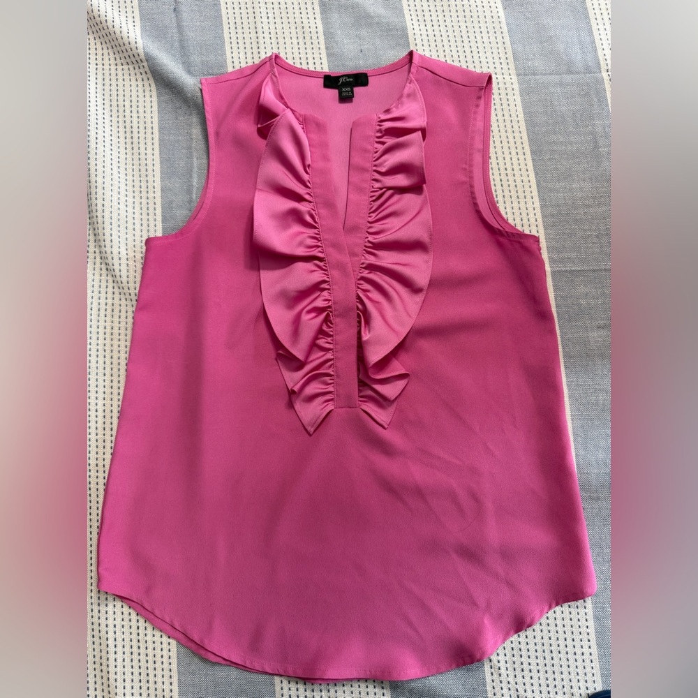 J. Crew Ruffle Front Sleeveless Blouse- Fuschia